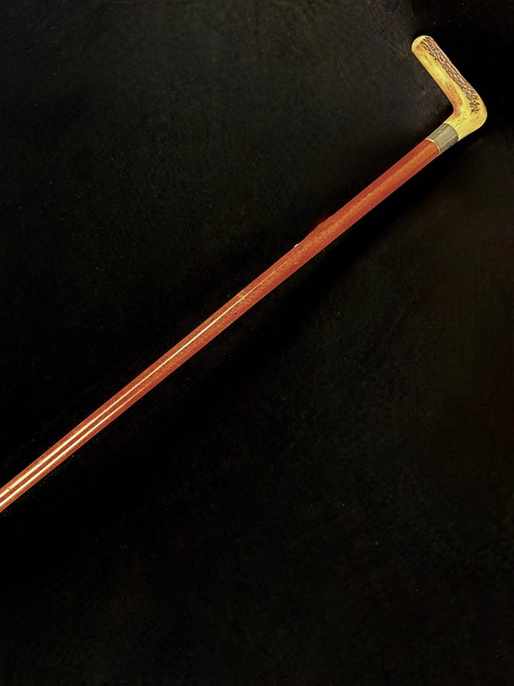 Antique Waling Stick Malacca Cane With Horn Grip And Sterling Silver Collar